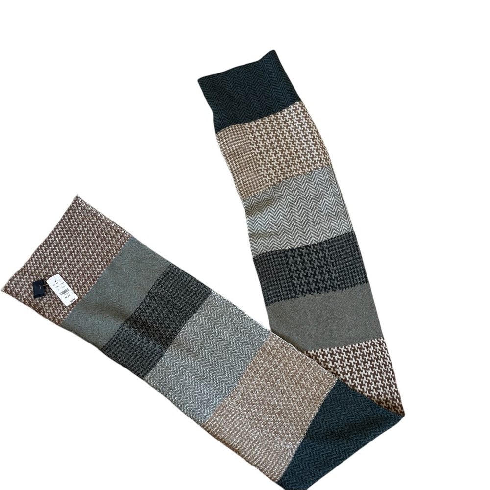 Brooks Brothers Scarf One Size Patchwork Wool Blend Brown Gray Blue NWT